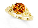 Yellow gold Round Cut Citrine Solitaire Celtic Knot Ring with Four-Prong Setting_13
