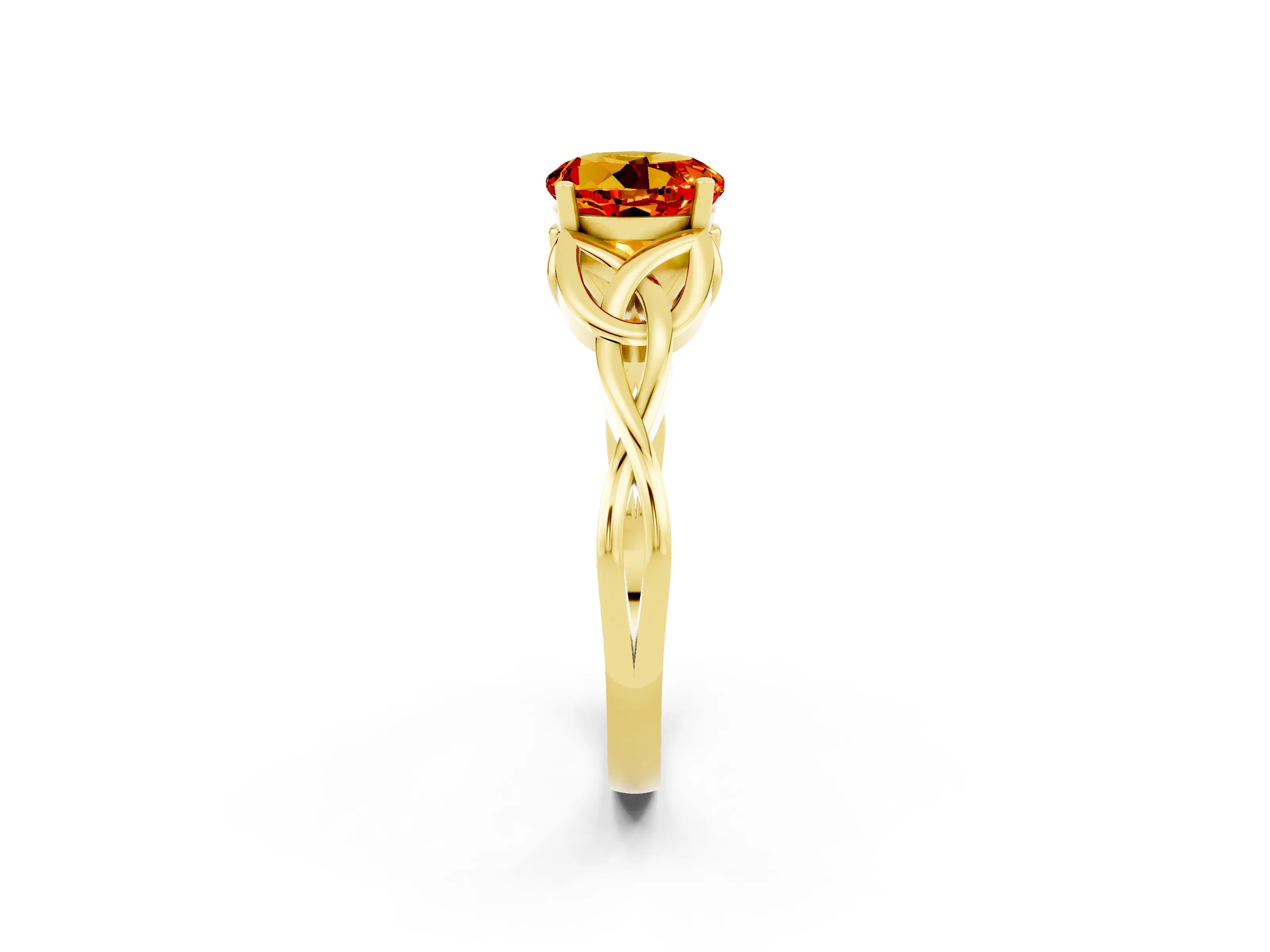 Yellow gold Round Cut Citrine Solitaire Celtic Knot Ring with Four-Prong Setting_14
