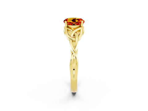 Yellow gold Round Cut Citrine Solitaire Celtic Knot Ring with Four-Prong Setting_14
