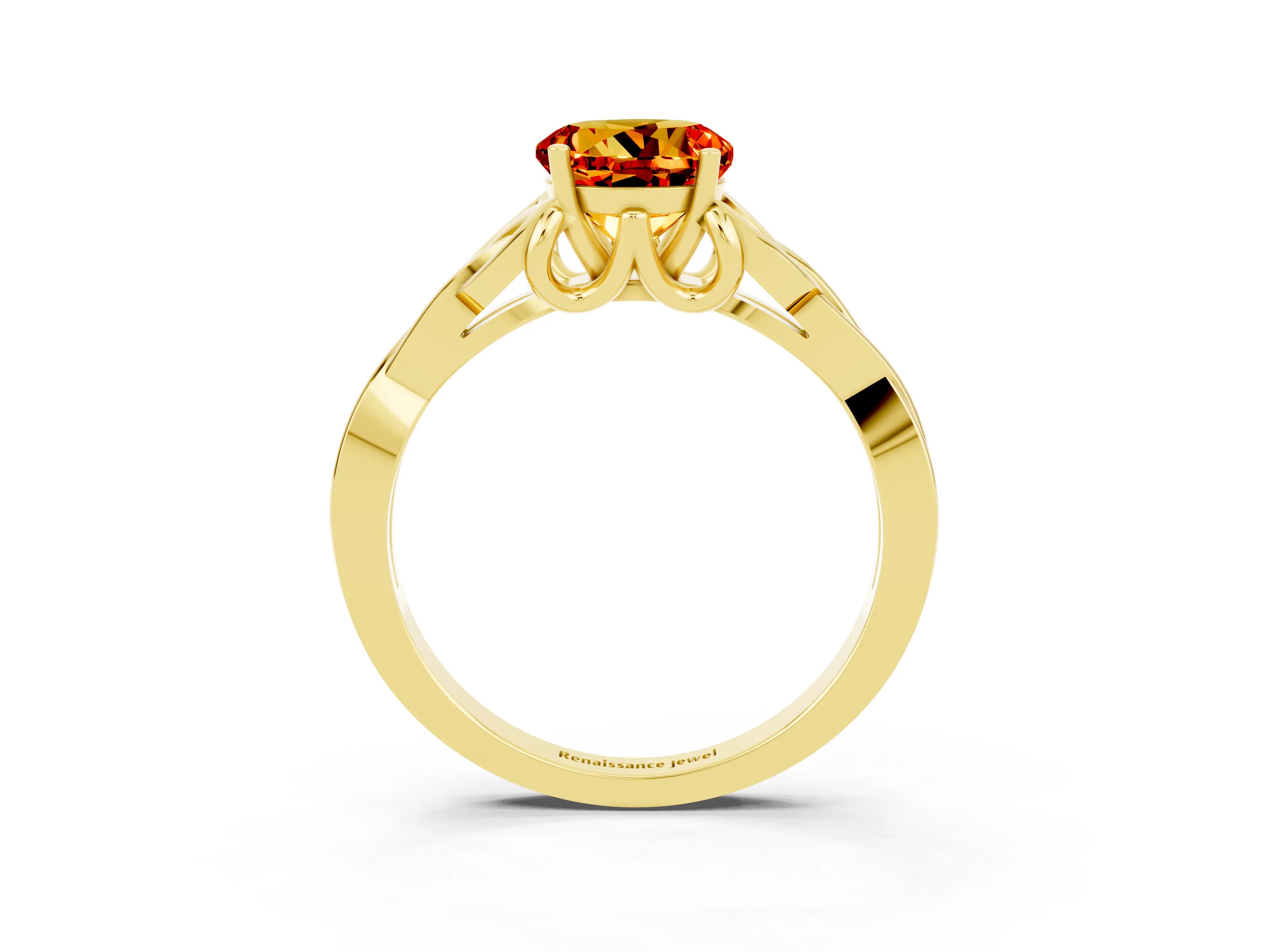 Yellow gold Round Cut Citrine Solitaire Celtic Knot Ring with Four-Prong Setting_15