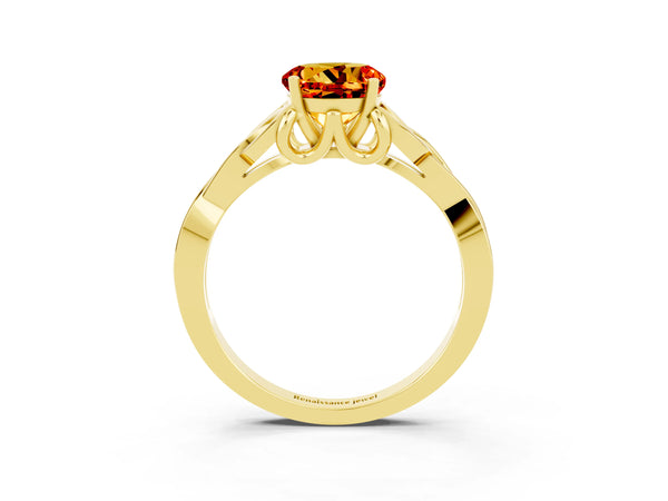 Yellow gold Round Cut Citrine Solitaire Celtic Knot Ring with Four-Prong Setting