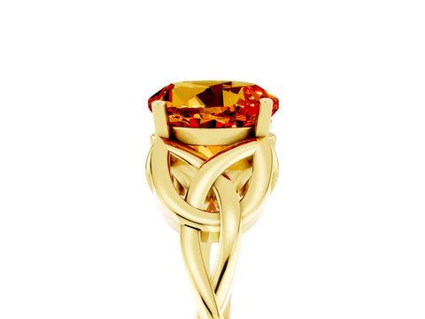 Yellow gold Round Cut Citrine Solitaire Celtic Knot Ring with Four-Prong Setting_17