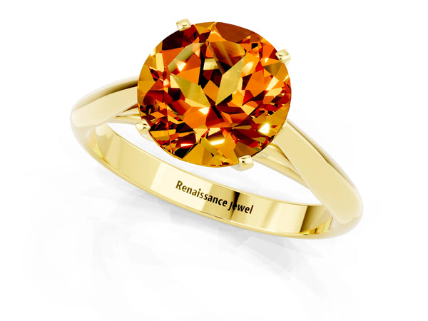 Yellow gold Round Cut Citrine Solitaire Engagement Ring with Cathedral Setting and Four-Prong Mount