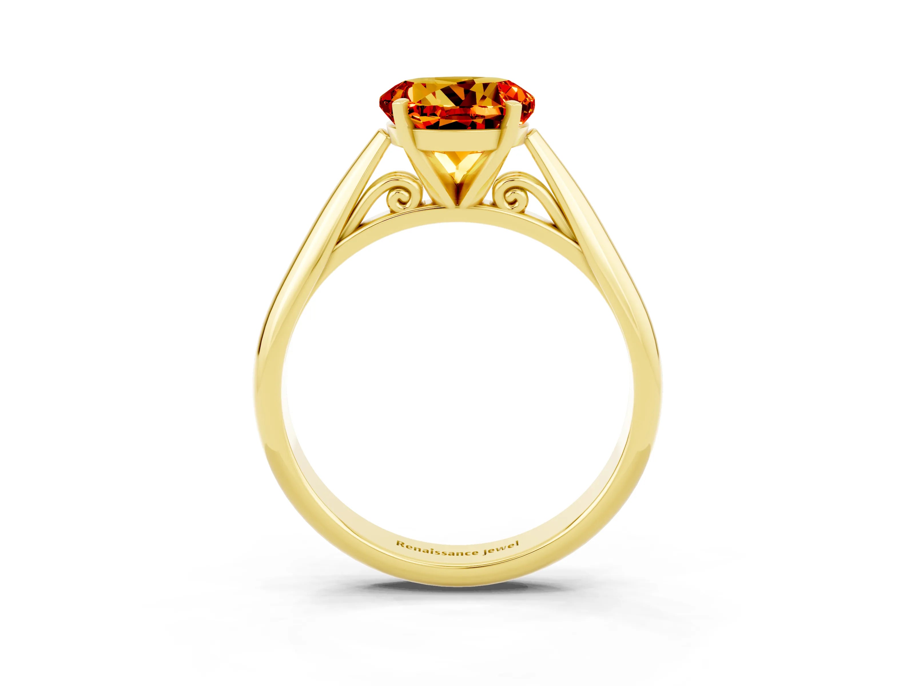 Yellow gold Round Cut Citrine Solitaire Engagement Ring with Cathedral Setting and Four-Prong Mount_15