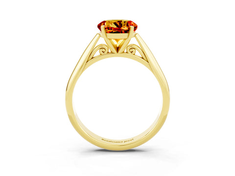 Yellow gold Round Cut Citrine Solitaire Engagement Ring with Cathedral Setting and Four-Prong Mount_15