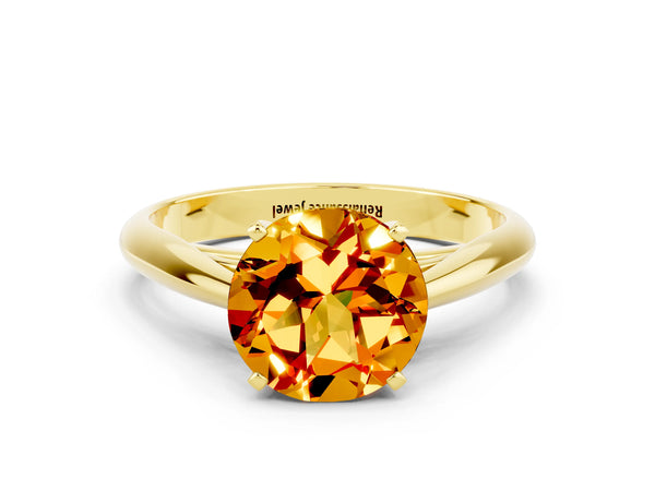 Yellow gold Round Cut Citrine Solitaire Engagement Ring with Cathedral Setting and Four-Prong Mount