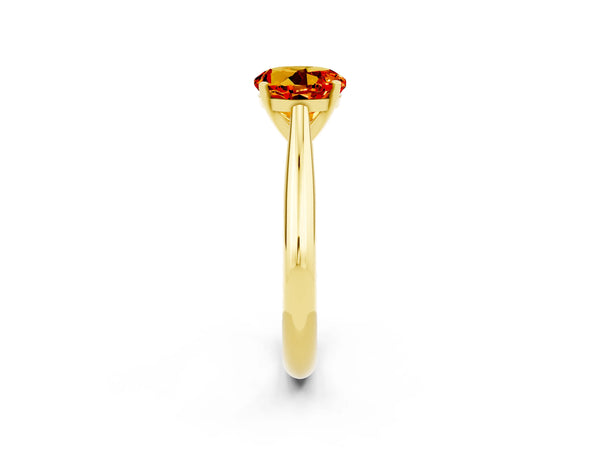Yellow gold Round Cut Citrine Solitaire Engagement Ring with Cathedral Setting and Four-Prong Mount