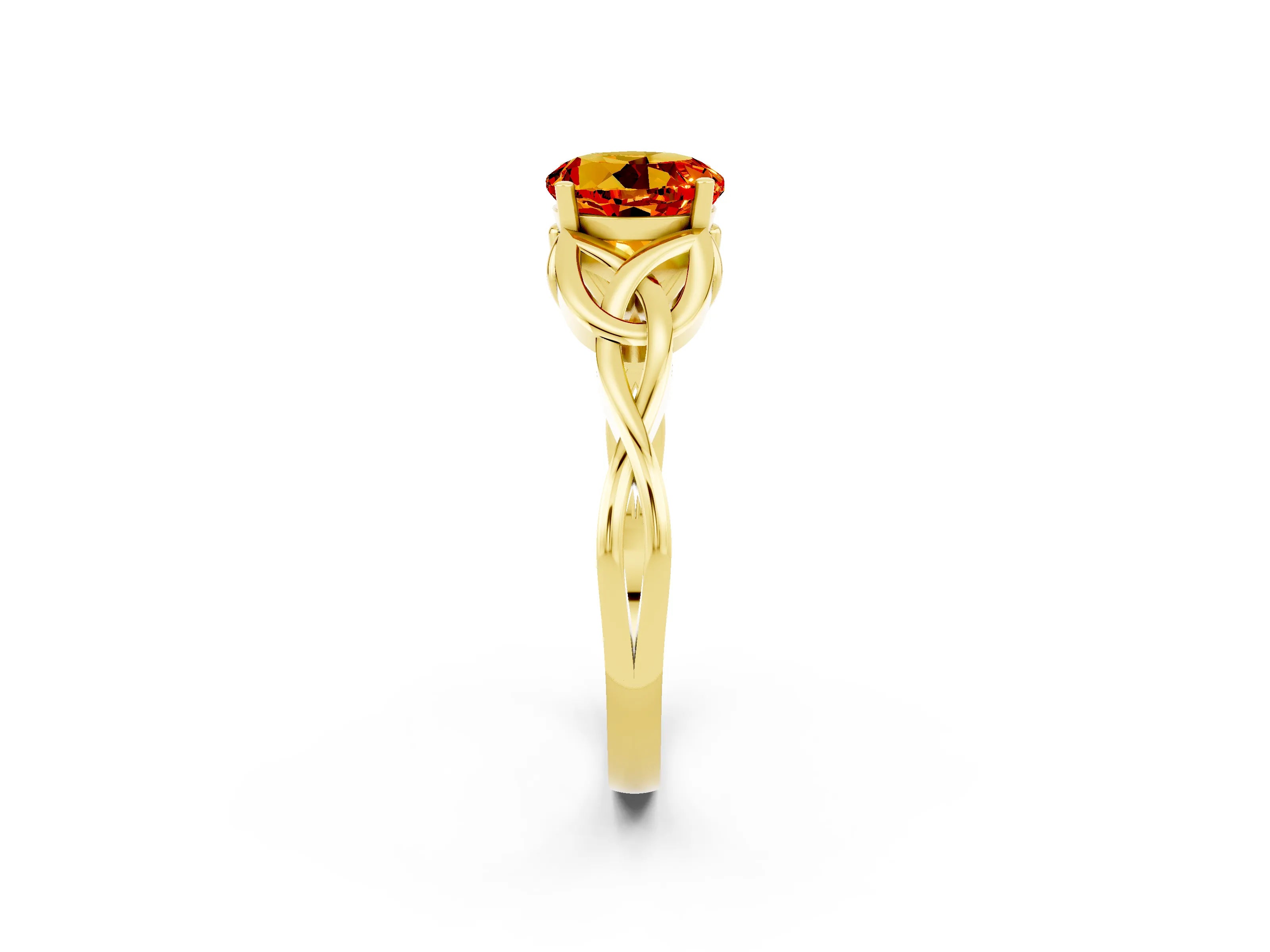 Yellow gold Round Cut Citrine Solitaire Engagement Ring with Celtic Knot Band and Four-Prong Setting_2