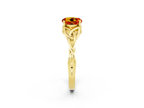 Yellow gold Round Cut Citrine Solitaire Engagement Ring with Celtic Knot Band and Four-Prong Setting_2