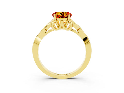 Yellow gold Round Cut Citrine Solitaire Engagement Ring with Celtic Knot Band and Four-Prong Setting_3
