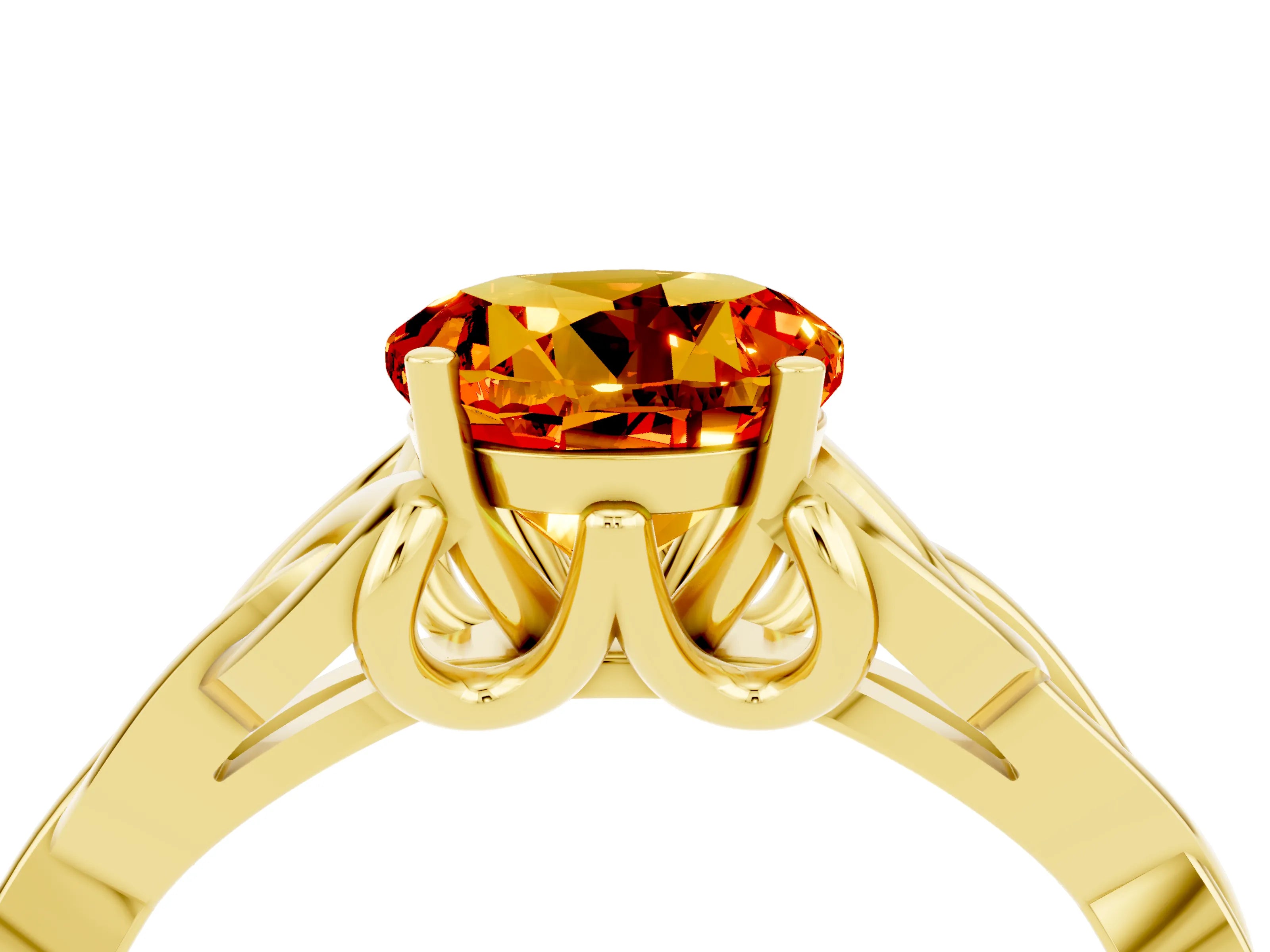 Yellow gold Round Cut Citrine Solitaire Engagement Ring with Celtic Knot Band and Four-Prong Setting_4