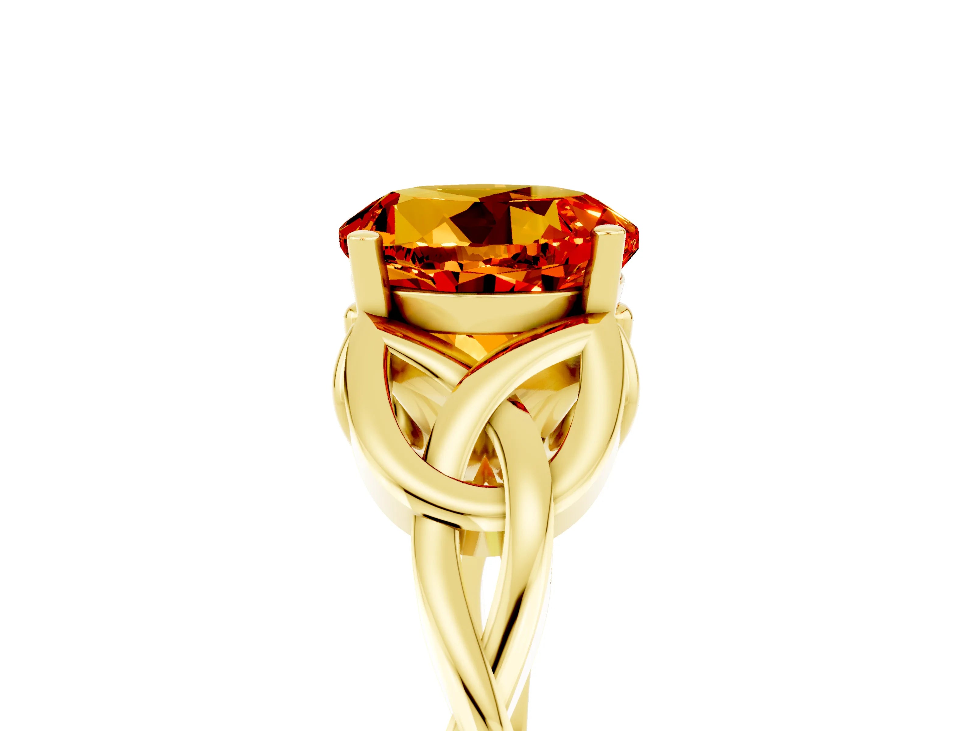 Yellow gold Round Cut Citrine Solitaire Engagement Ring with Celtic Knot Band and Four-Prong Setting_5