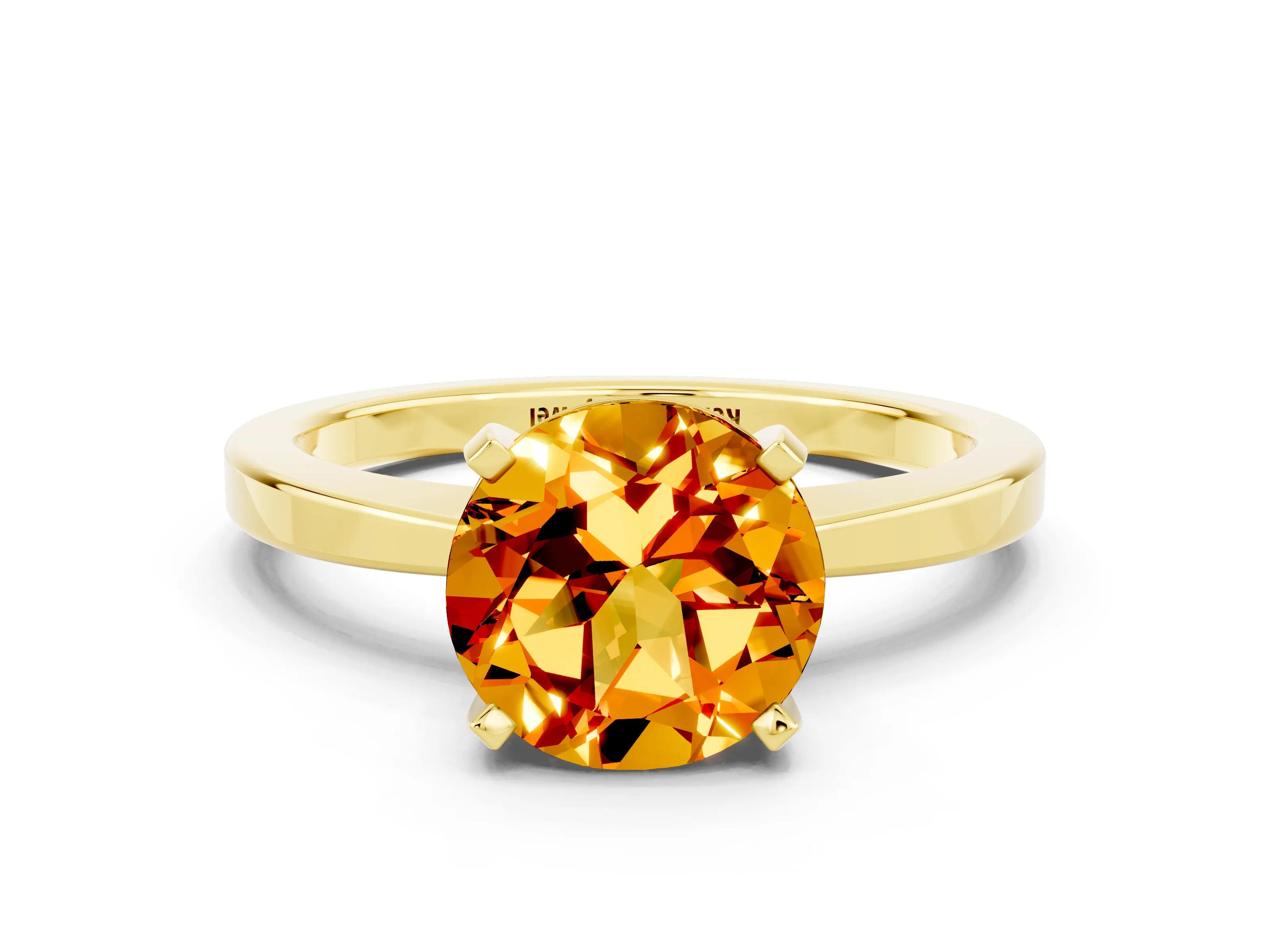 Yellow gold Round Cut Citrine Solitaire Engagement Ring with Classic Band and Four-Prong Setting_24