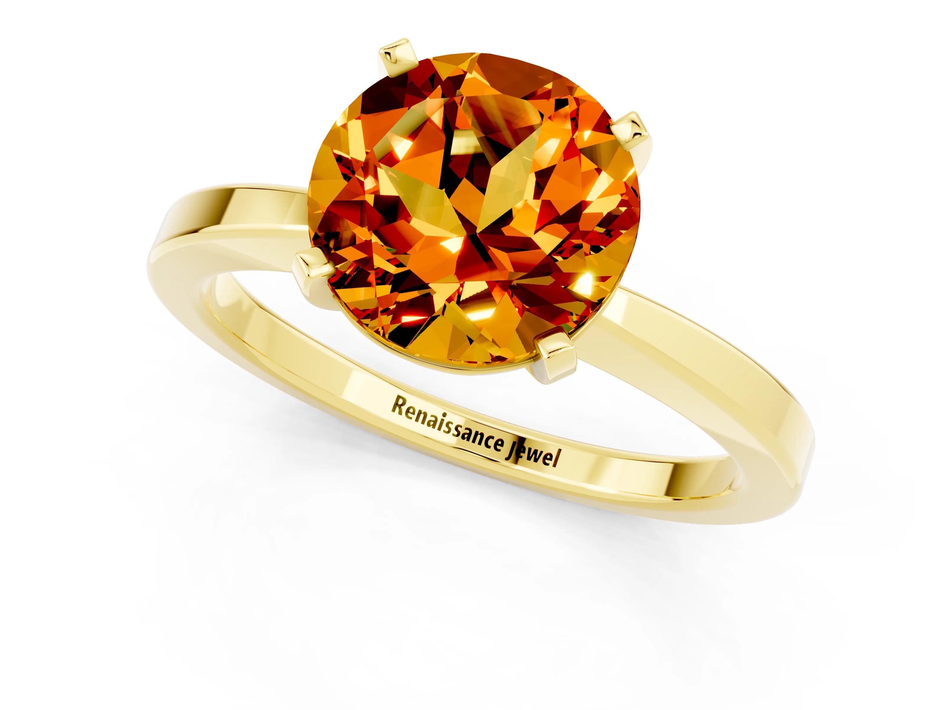 Yellow gold Round Cut Citrine Solitaire Engagement Ring with Classic Band and Four-Prong Setting_25
