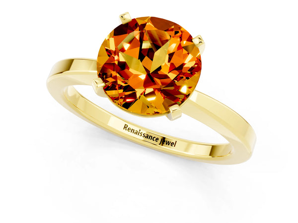 Yellow gold Round Cut Citrine Solitaire Engagement Ring with Classic Band and Four-Prong Setting
