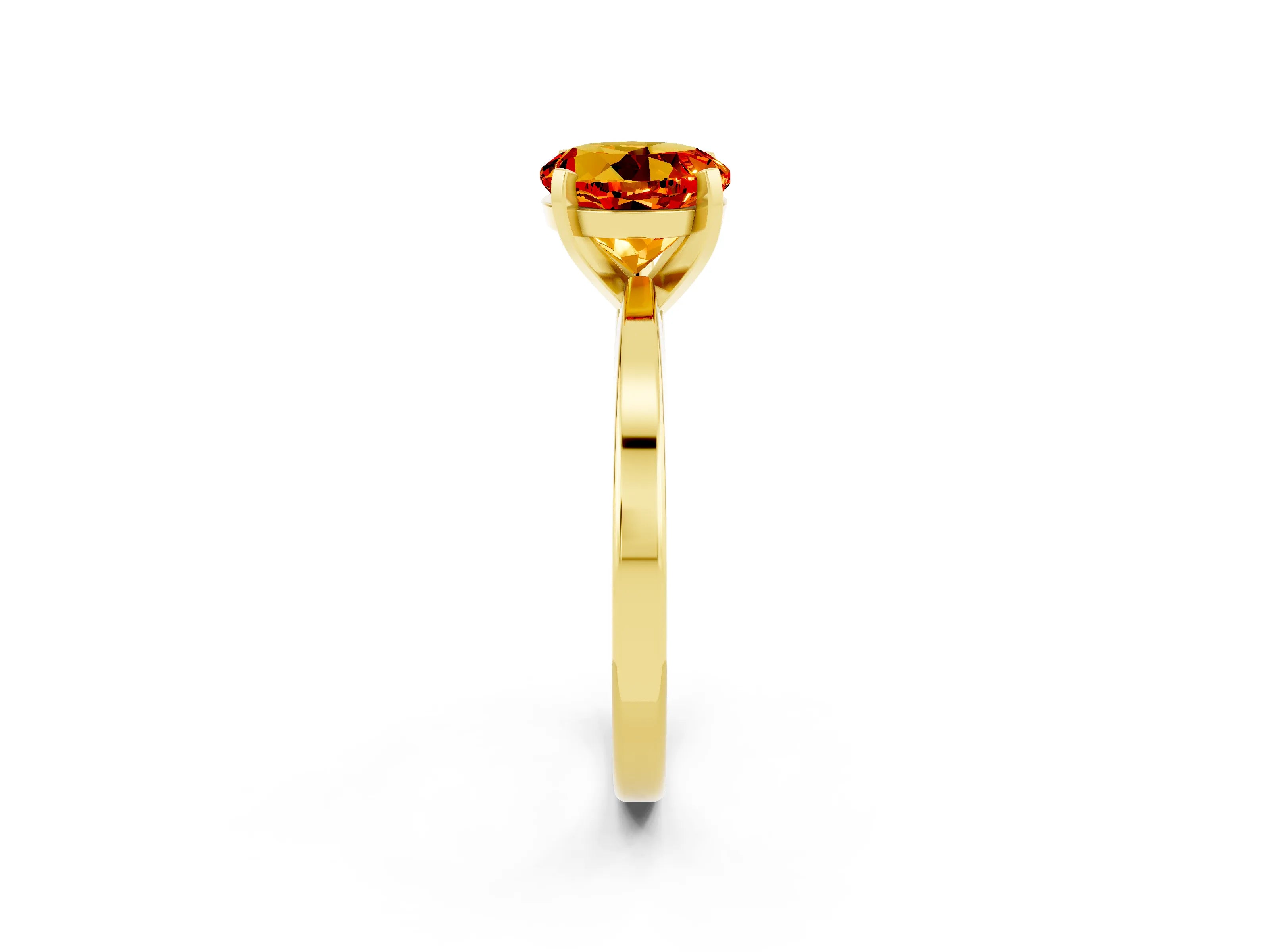 Yellow gold Round Cut Citrine Solitaire Engagement Ring with Classic Band and Four-Prong Setting_26