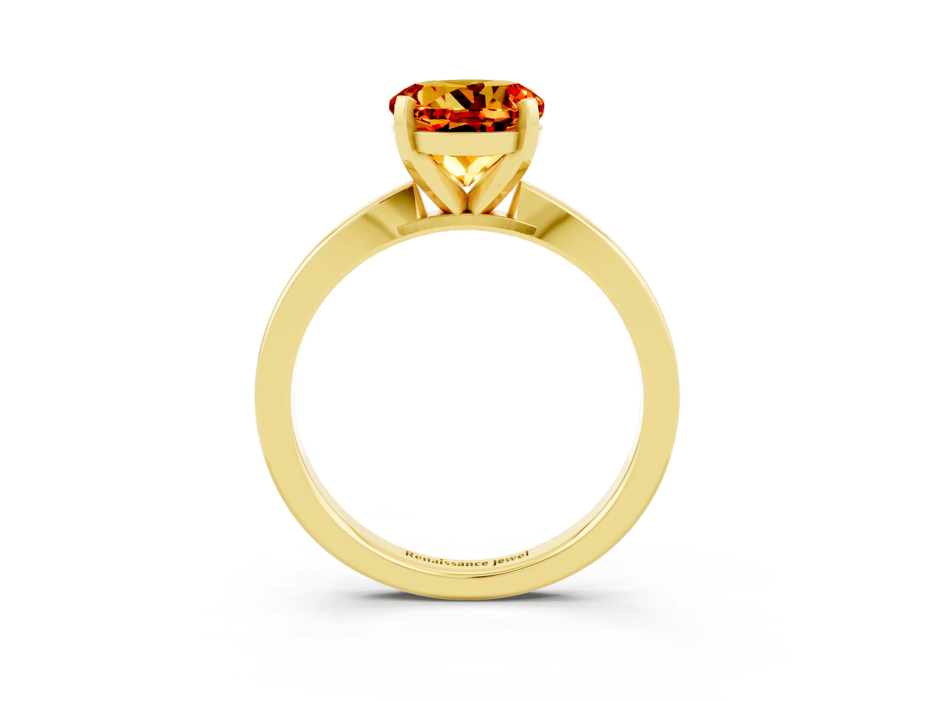 Yellow gold Round Cut Citrine Solitaire Engagement Ring with Classic Band and Four-Prong Setting_27