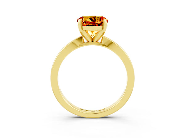 Yellow gold Round Cut Citrine Solitaire Engagement Ring with Classic Band and Four-Prong Setting