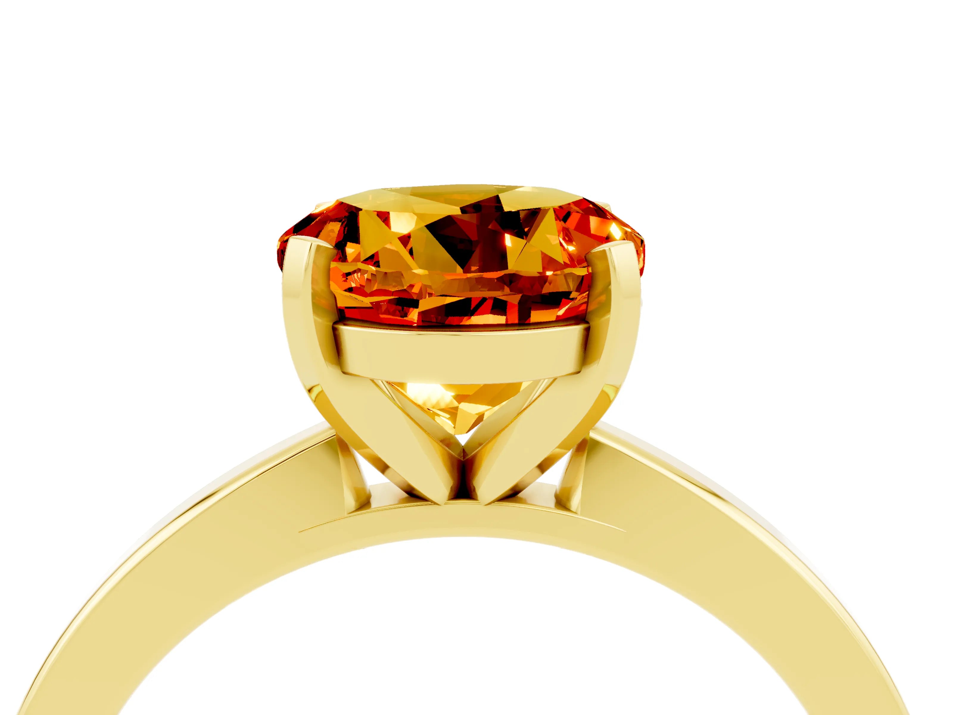 Yellow gold Round Cut Citrine Solitaire Engagement Ring with Classic Band and Four-Prong Setting_28