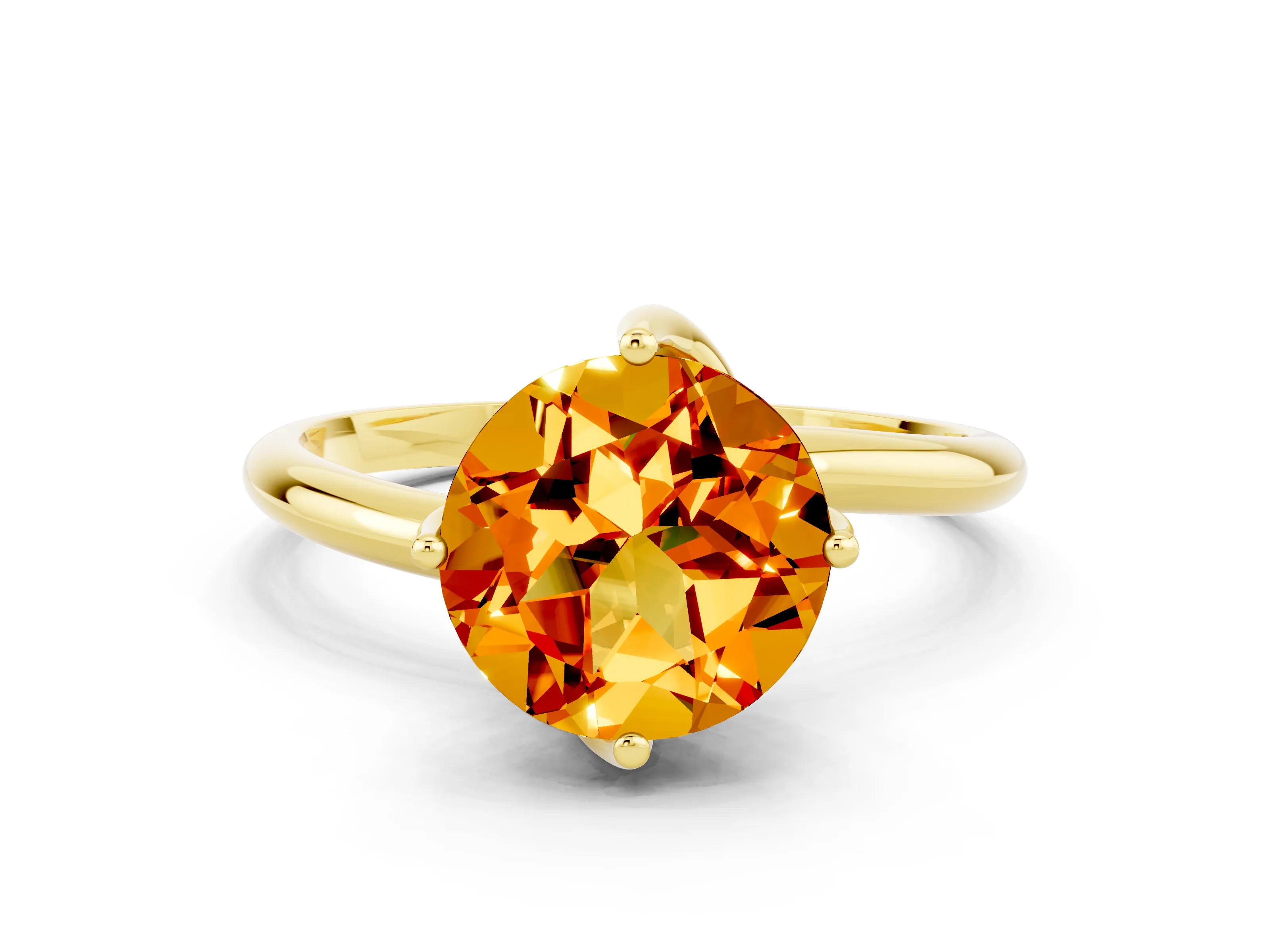 Yellow gold Round Cut Citrine Solitaire Engagement Ring with Four-Prong Setting and Classic Band_12
