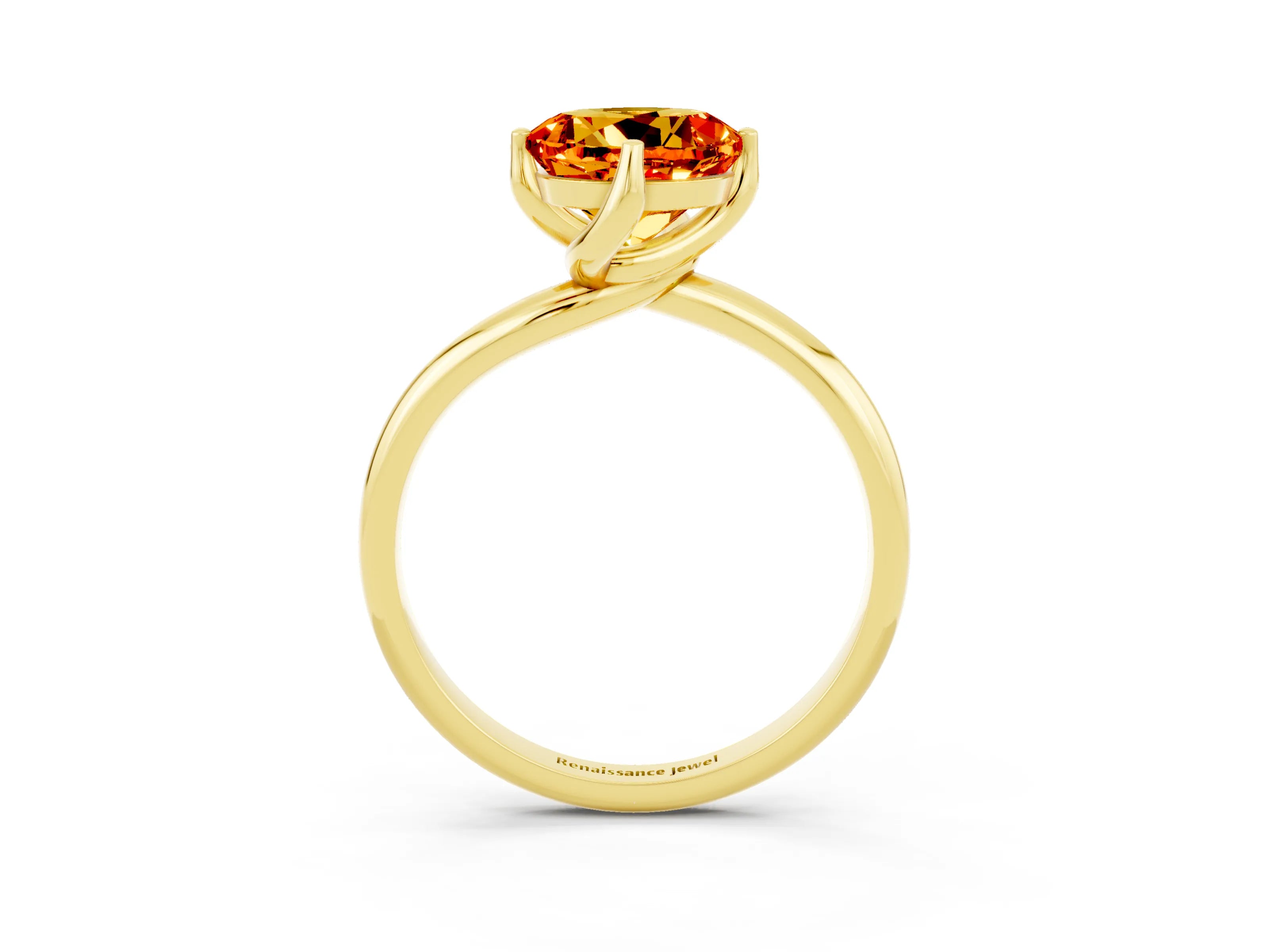 Yellow gold Round Cut Citrine Solitaire Engagement Ring with Four-Prong Setting and Classic Band_15