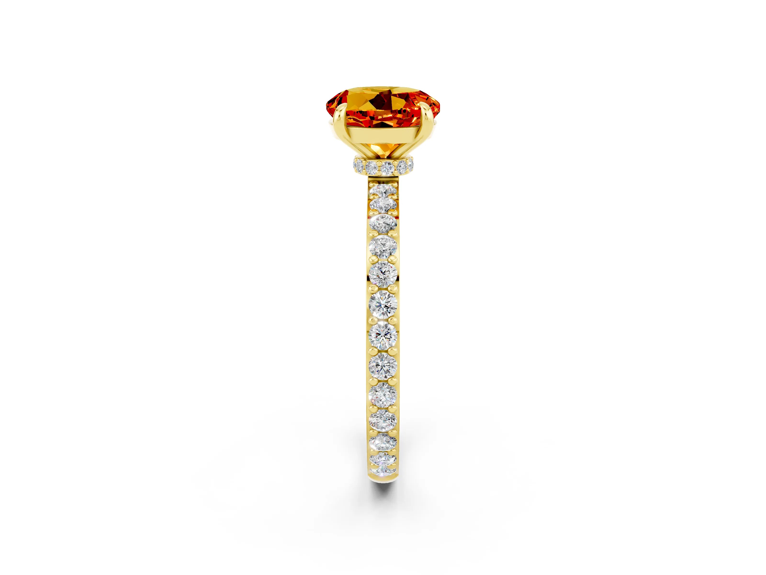 Yellow gold Round Cut Citrine Solitaire Engagement Ring with Pavé Band and Four-Prong Setting_2