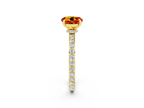 Yellow gold Round Cut Citrine Solitaire Engagement Ring with Pavé Band and Four-Prong Setting