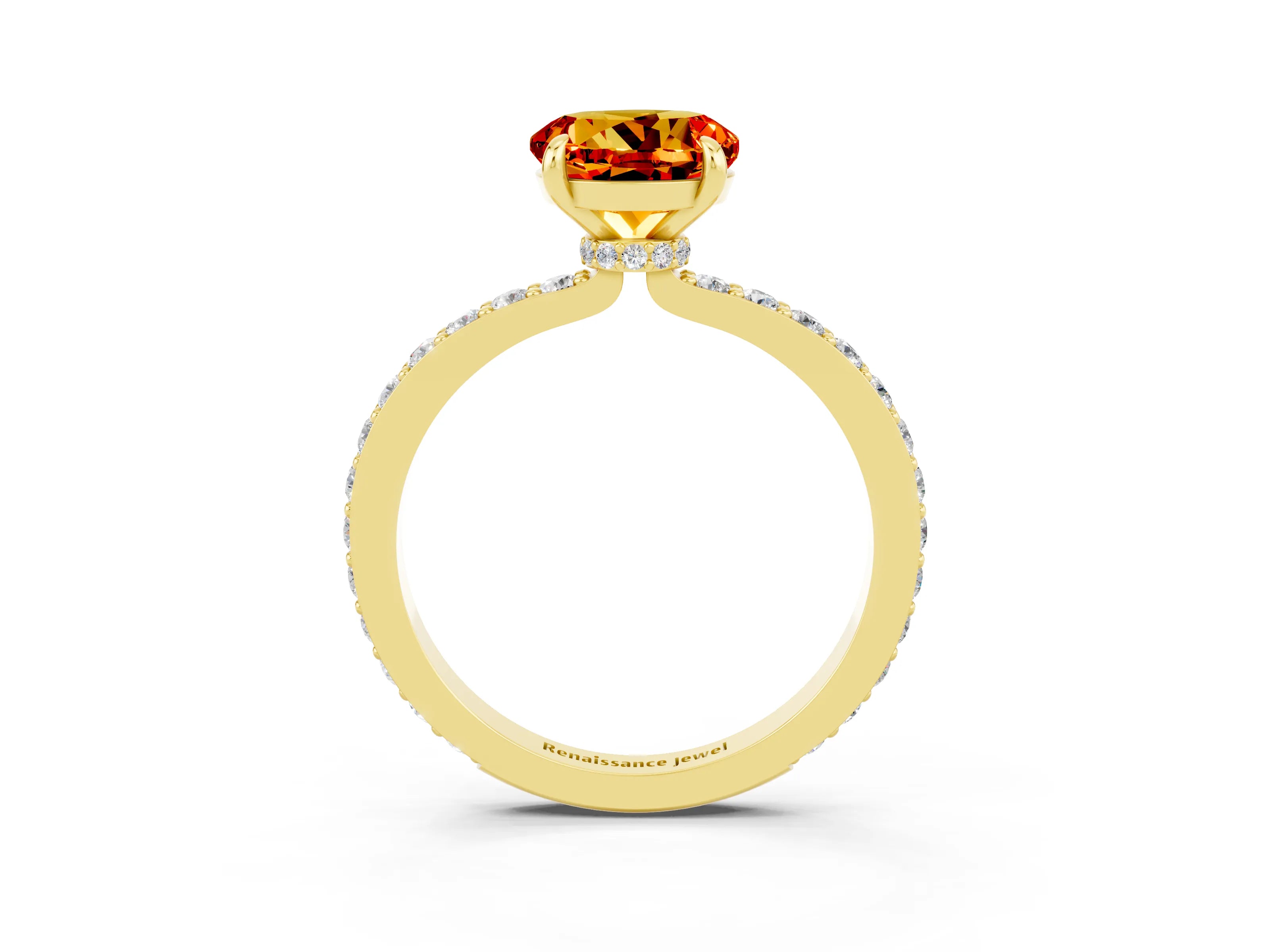 Yellow gold Round Cut Citrine Solitaire Engagement Ring with Pavé Band and Four-Prong Setting_3