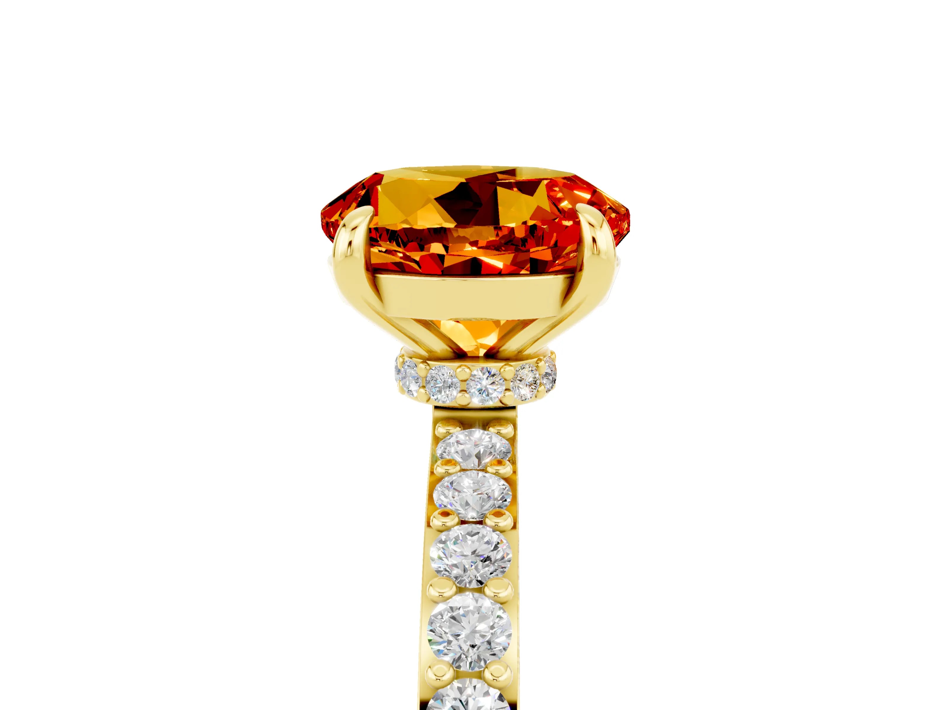 Yellow gold Round Cut Citrine Solitaire Engagement Ring with Pavé Band and Four-Prong Setting_5