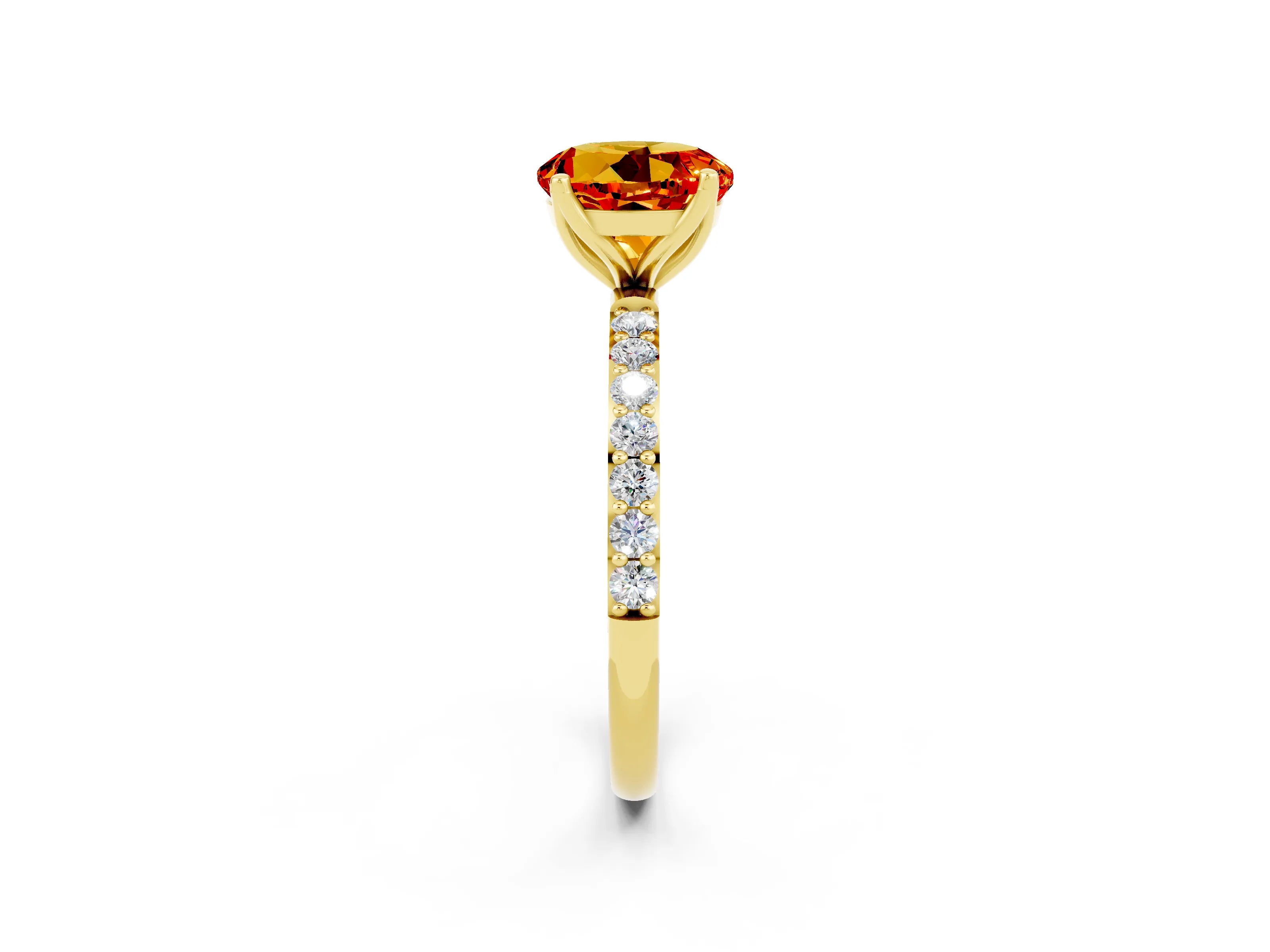 Yellow gold Round Cut Citrine Solitaire Engagement Ring with Pavé Band and Prong Setting_2