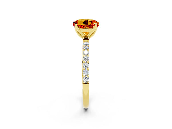 Yellow gold Round Cut Citrine Solitaire Engagement Ring with Round  Pavé Band and Prong Setting