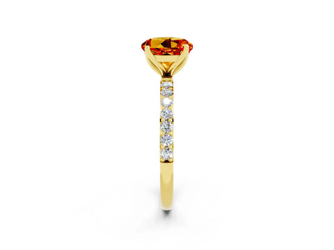 Yellow gold Round Cut Citrine Solitaire Engagement Ring with Pavé Band and Prong Setting_2