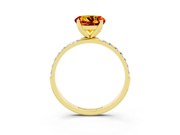Yellow gold Round Cut Citrine Solitaire Engagement Ring with Round  Pavé Band and Prong Setting