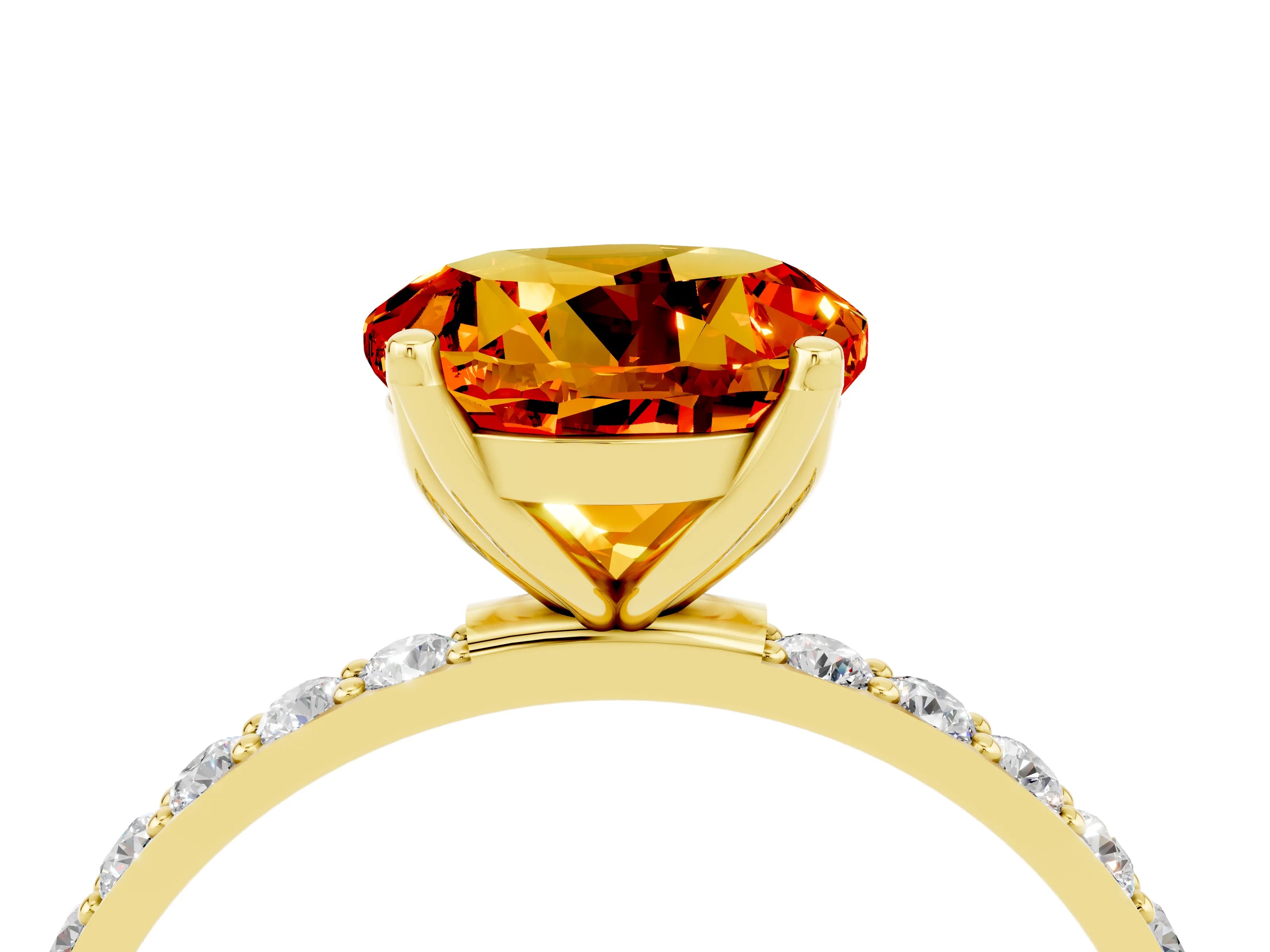 Yellow gold Round Cut Citrine Solitaire Engagement Ring with Pavé Band and Prong Setting_4