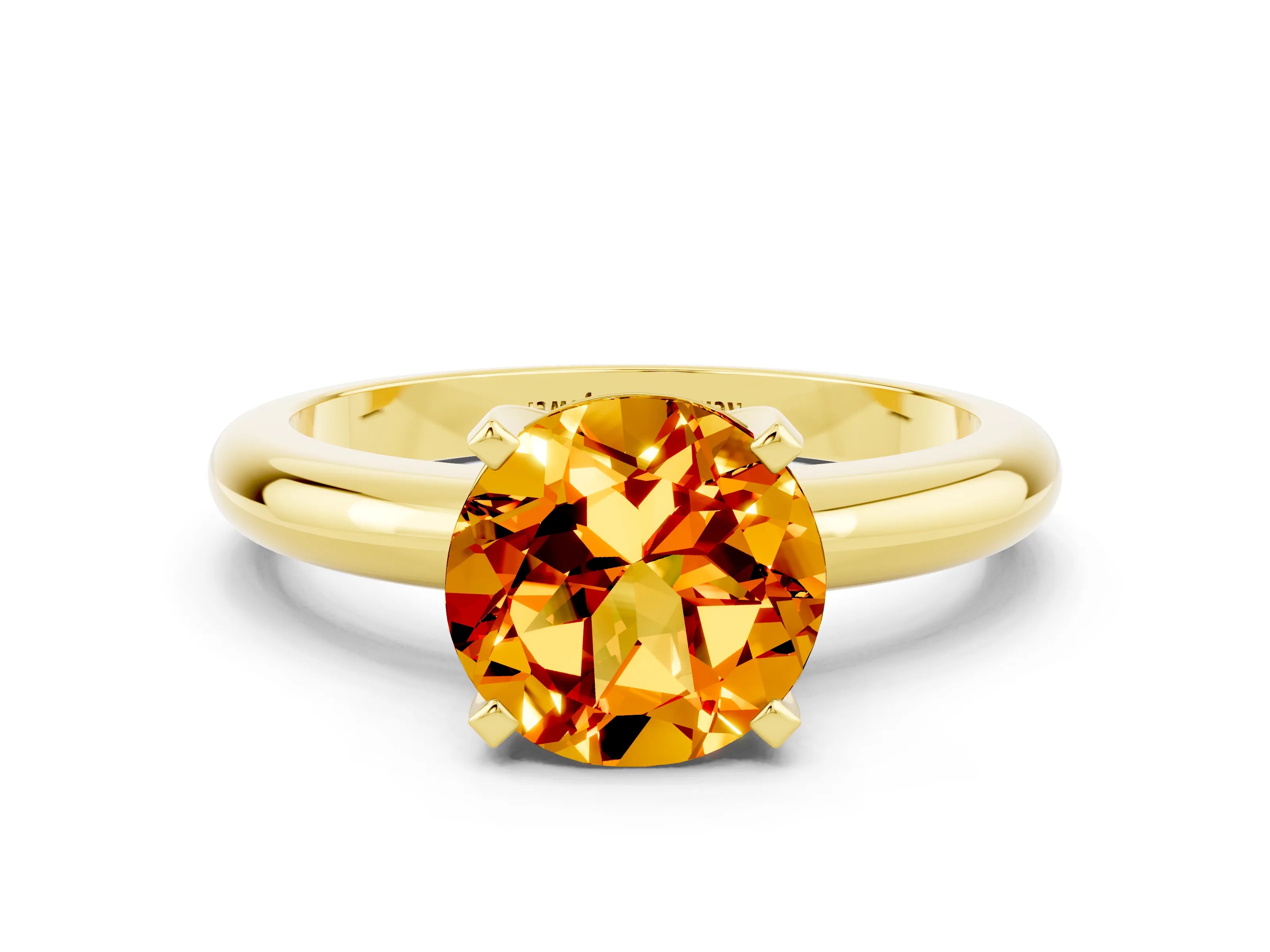 Yellow gold Round Cut Citrine Solitaire Engagement Ring with Round Band and Four-Prong Setting