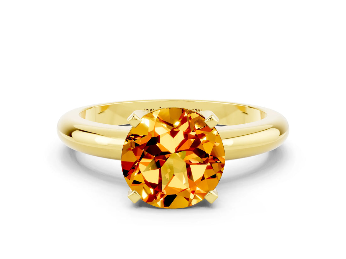 Yellow gold Round Cut Citrine Solitaire Engagement Ring with Round Band and Four-Prong Setting