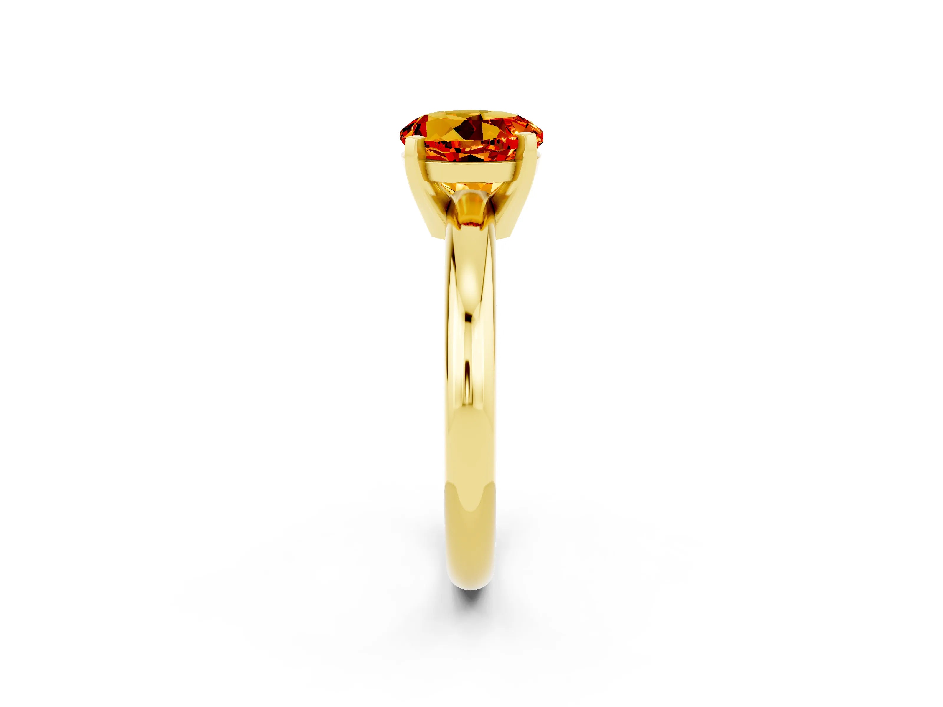 Yellow gold Round Cut Citrine Solitaire Engagement Ring with Round Band and Four-Prong Setting_2