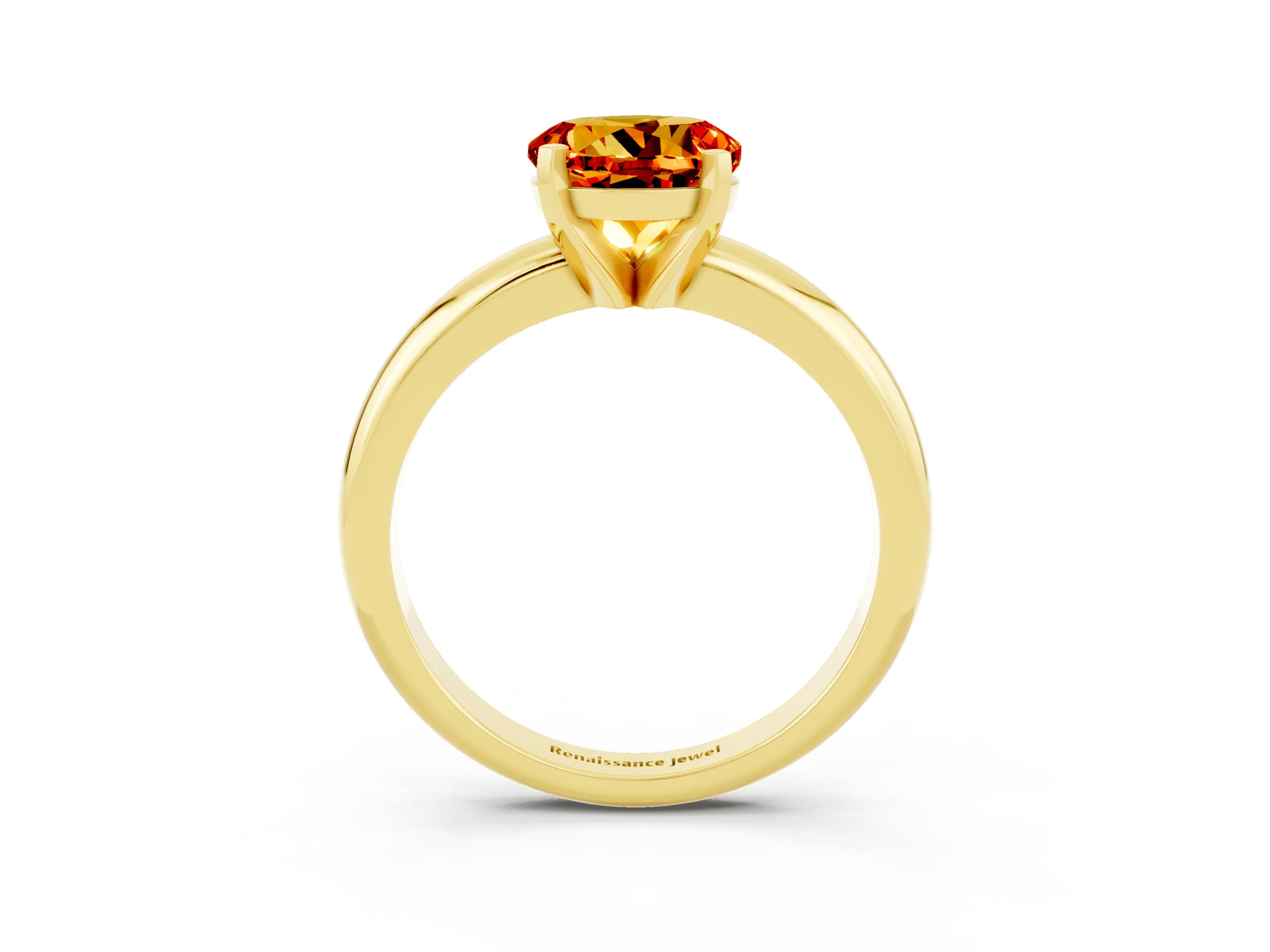 Yellow gold Round Cut Citrine Solitaire Engagement Ring with Round Band and Four-Prong Setting_3