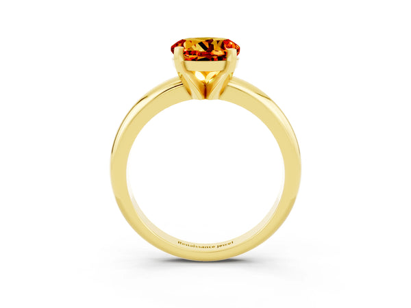 Yellow gold Round Cut Citrine Solitaire Engagement Ring with Round Band and Four-Prong Setting