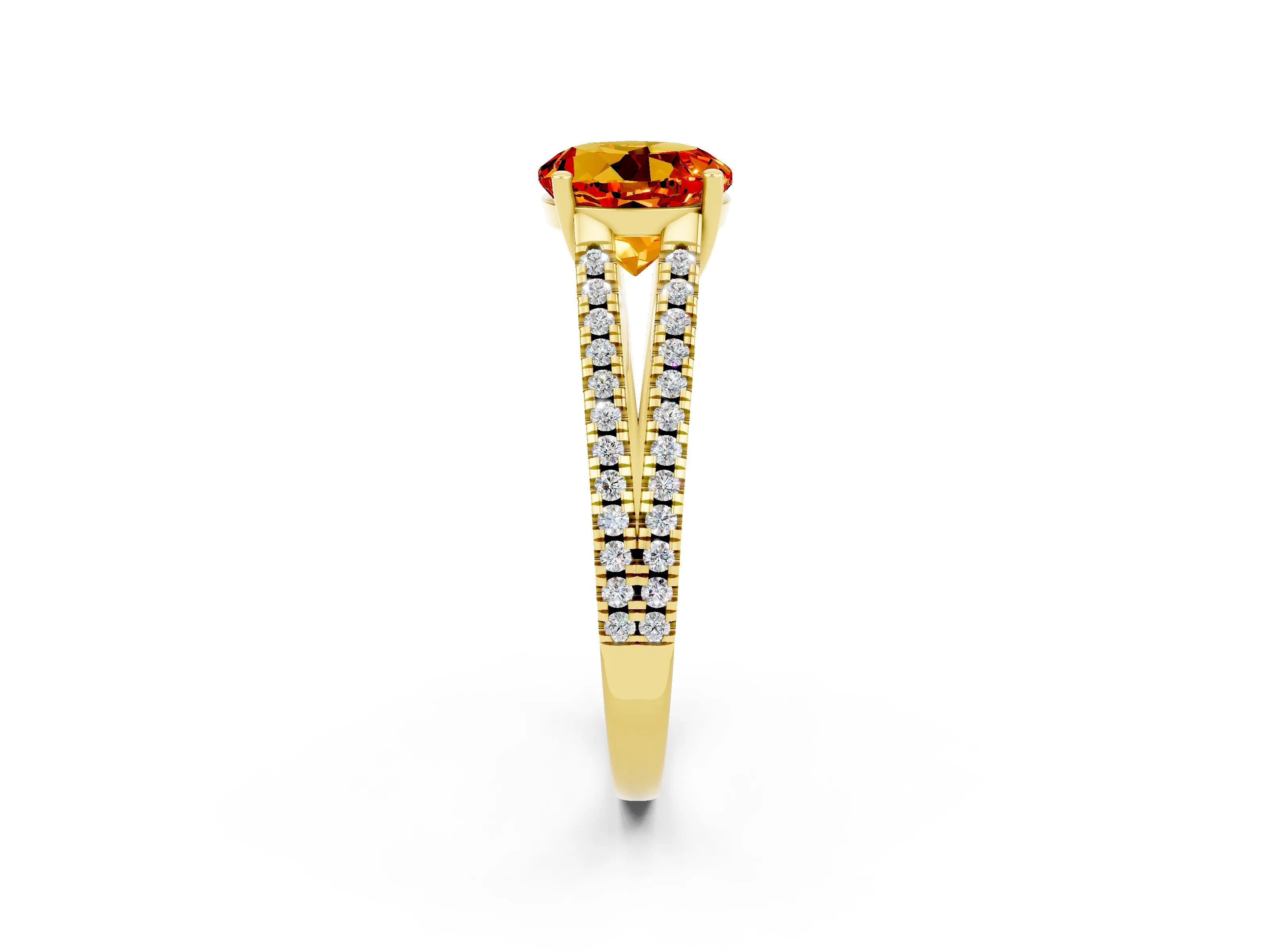 Yellow gold Round Cut Citrine Solitaire Engagement Ring with Split Shank Pavé Band_2