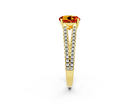 Yellow gold Round Cut Citrine Solitaire Engagement Ring with Split Shank Pavé Band_2