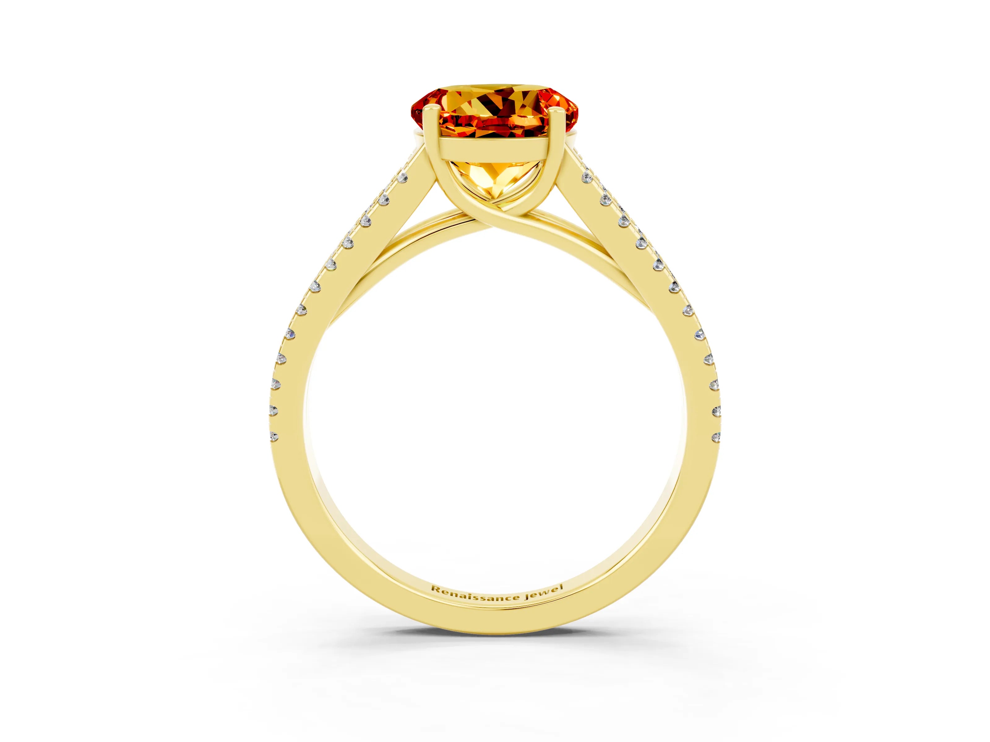 Yellow gold Round Cut Citrine Solitaire Engagement Ring with Split Shank Pavé Band_3