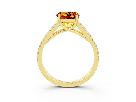 Yellow gold Round Cut Citrine Solitaire Engagement Ring with Split Shank Pavé Band_3