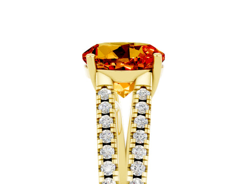 Yellow gold Round Cut Citrine Solitaire Engagement Ring with Split Shank Pavé Band_5