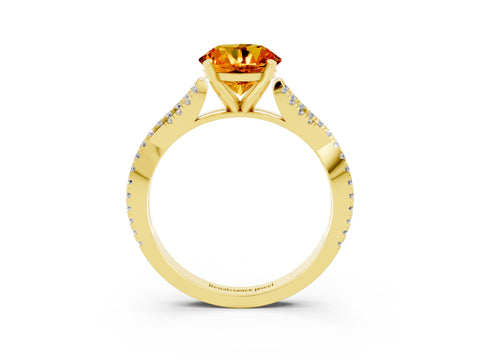 Yellow gold Round Cut Citrine Solitaire Engagement Ring with Twisted Pavé Band and Four-Prong Setting_15
