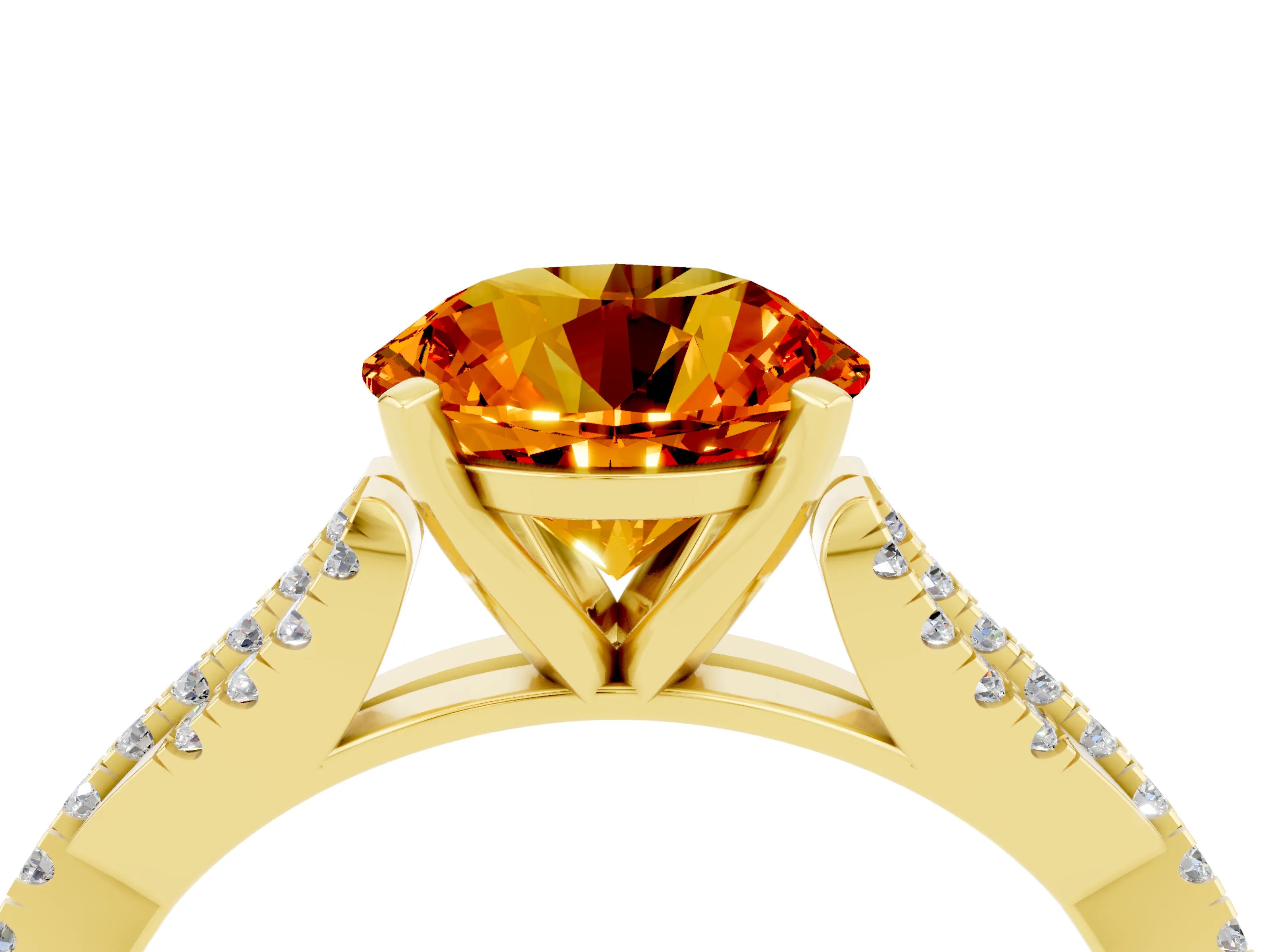 Yellow gold Round Cut Citrine Solitaire Engagement Ring with Twisted Pavé Band and Four-Prong Setting_16