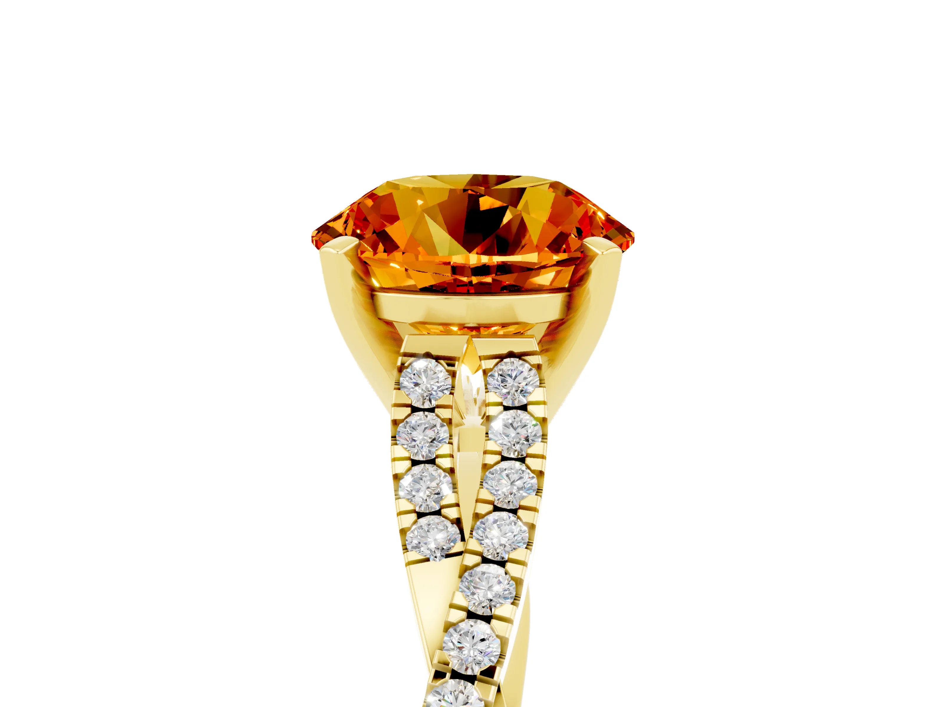 Yellow gold Round Cut Citrine Solitaire Engagement Ring with Twisted Pavé Band and Four-Prong Setting_17