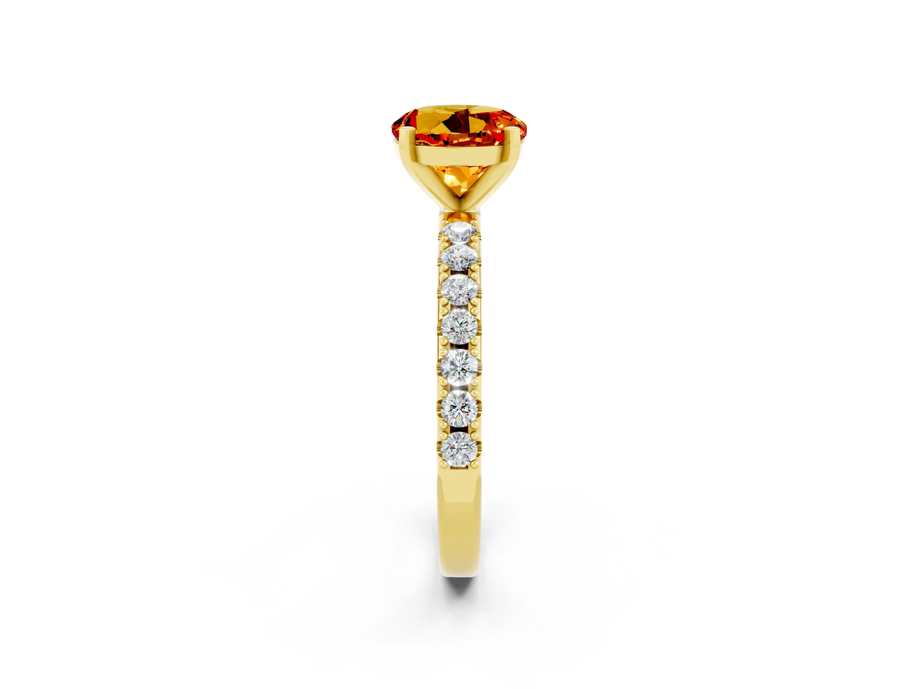 Yellow gold Round Cut Citrine Solitaire Pavé Band with Four-Prong Setting_2