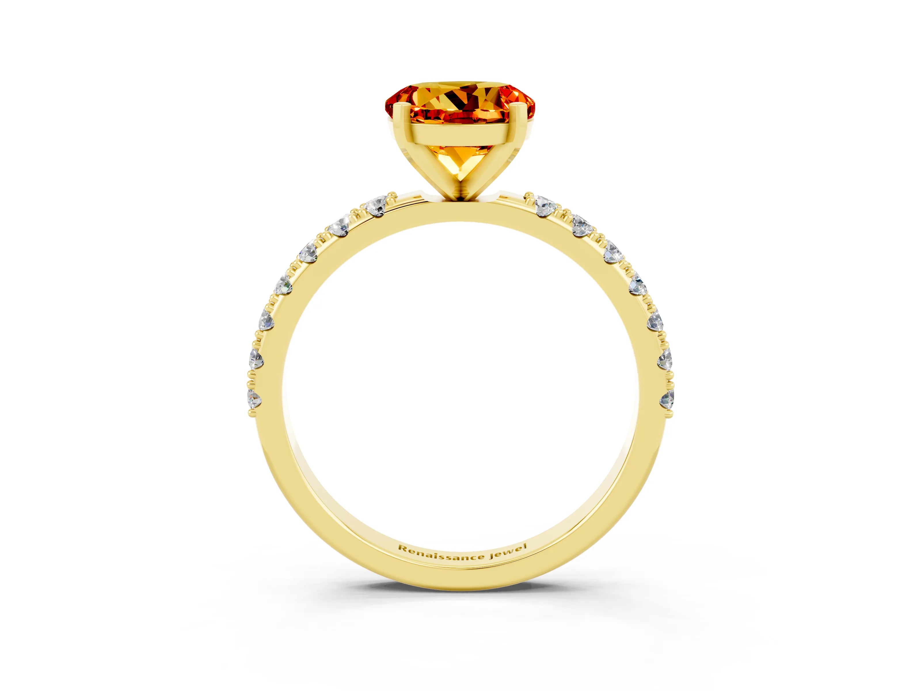 Yellow gold Round Cut Citrine Solitaire Pavé Band with Four-Prong Setting_3