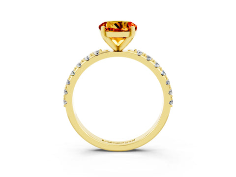 Yellow gold Round Cut Citrine Solitaire Pavé Band with Four-Prong Setting_3